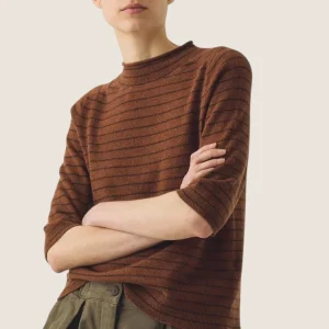 Genser - Fine Stripe Half Sleeve Sweater Russet/Brown